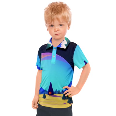 Ai Generated Trees Stars Planets Dreamlike Sun Kids  Polo Tee by Ravend