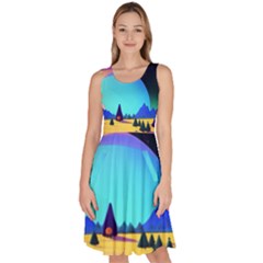 Ai Generated Trees Stars Planets Dreamlike Sun Knee Length Skater Dress With Pockets by Ravend