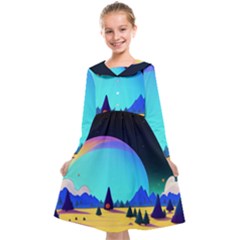 Ai Generated Trees Stars Planets Dreamlike Sun Kids  Midi Sailor Dress by Ravend