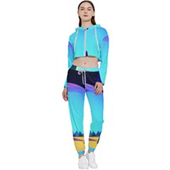 Ai Generated Trees Stars Planets Dreamlike Sun Cropped Zip Up Lounge Set by Ravend