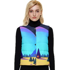 Ai Generated Trees Stars Planets Dreamlike Sun Women s Short Button Up Puffer Vest by Ravend