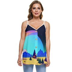 Ai Generated Trees Stars Planets Dreamlike Sun Casual Spaghetti Strap Chiffon Top by Ravend