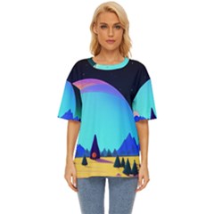 Ai Generated Trees Stars Planets Dreamlike Sun Oversized Basic Tee by Ravend