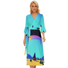 Ai Generated Trees Stars Planets Dreamlike Sun Midsummer Wrap Dress