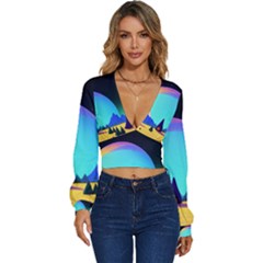 Ai Generated Trees Stars Planets Dreamlike Sun Long Sleeve Deep-v Velour Top by Ravend