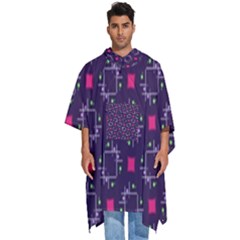 Geometric Pattern Retro Style Background Men s Hooded Rain Ponchos