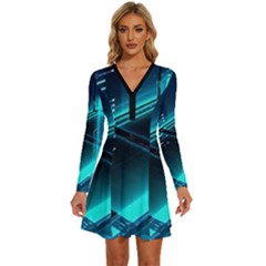 Background Patterns Geometric Glass Mirrors Long Sleeve Deep V Mini Dress 