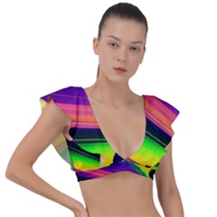 Jupiter Clouds Dan Mumford Stars Yellow Planets Plunge Frill Sleeve Bikini Top by Ravend