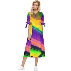 Jupiter Clouds Dan Mumford Stars Yellow Planets Bow Sleeve Chiffon Midi Dress by Ravend