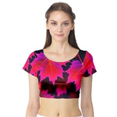 Leaves Purple Autumn Evening Sun Abstract Short Sleeve Crop Top by Ravend