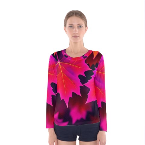 Leaves Purple Autumn Evening Sun Abstract Women s Long Sleeve Tee by Ravend