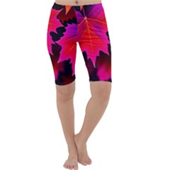 Leaves Purple Autumn Evening Sun Abstract Cropped Leggings  by Ravend