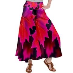 Leaves Purple Autumn Evening Sun Abstract Satin Palazzo Pants by Ravend