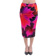 Leaves Purple Autumn Evening Sun Abstract Midi Pencil Skirt by Ravend