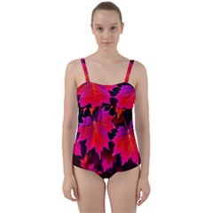 Leaves Purple Autumn Evening Sun Abstract Twist Front Tankini Set by Ravend