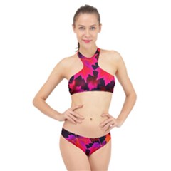 Leaves Purple Autumn Evening Sun Abstract High Neck Bikini Set by Ravend