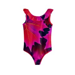 Leaves Purple Autumn Evening Sun Abstract Kids  Frill Swimsuit by Ravend