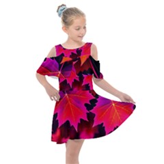 Leaves Purple Autumn Evening Sun Abstract Kids  Shoulder Cutout Chiffon Dress by Ravend