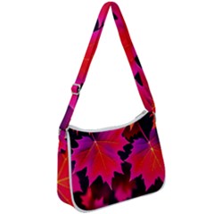 Leaves Purple Autumn Evening Sun Abstract Zip Up Shoulder Bag by Ravend