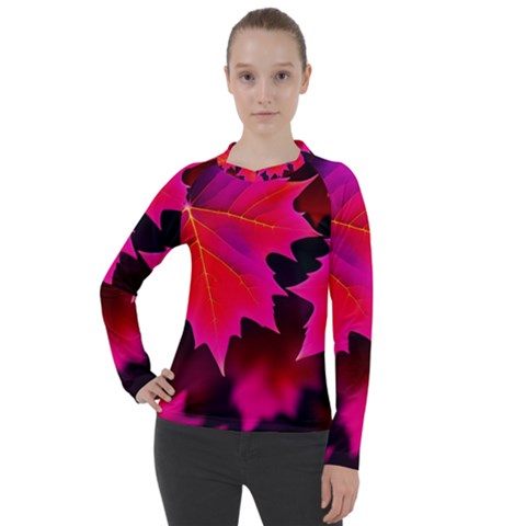 Leaves Purple Autumn Evening Sun Abstract Women s Pique Long Sleeve Tee by Ravend