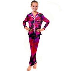 Leaves Purple Autumn Evening Sun Abstract Kid s Satin Long Sleeve Pajamas Set