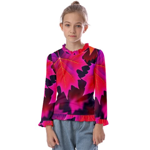 Leaves Purple Autumn Evening Sun Abstract Kids  Frill Detail Tee by Ravend