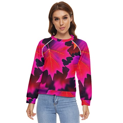 Leaves Purple Autumn Evening Sun Abstract Women s Long Sleeve Raglan Tee by Ravend