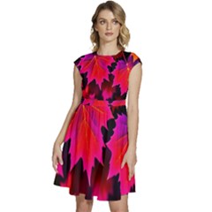 Leaves Purple Autumn Evening Sun Abstract Cap Sleeve High Waist Dress