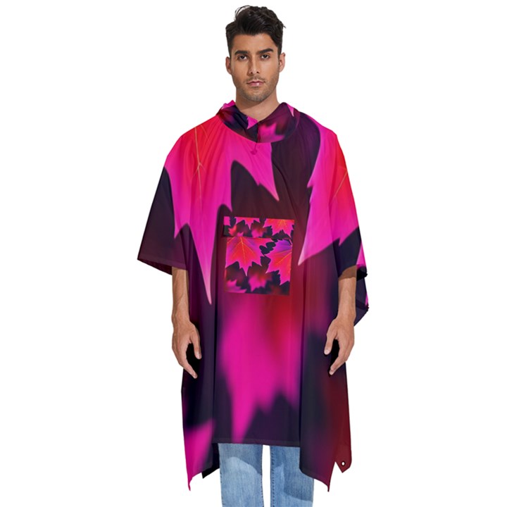 Leaves Purple Autumn Evening Sun Abstract Men s Hooded Rain Ponchos