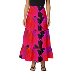 Leaves Purple Autumn Evening Sun Abstract Tiered Ruffle Maxi Skirt by Ravend