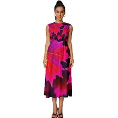 Leaves Purple Autumn Evening Sun Abstract Sleeveless Round Neck Midi Dress