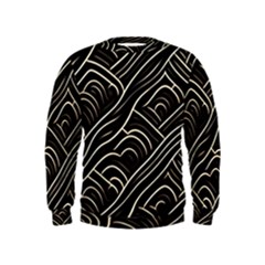 Black Coconut Color Wavy Lines Waves Abstract Kids  Sweatshirt by Ravend