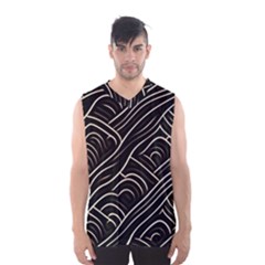 Black Coconut Color Wavy Lines Waves Abstract Men s Basketball Tank Top by Ravend