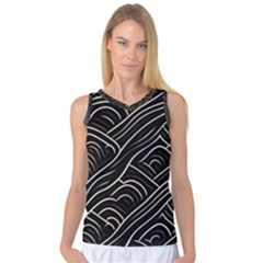 Black Coconut Color Wavy Lines Waves Abstract Women s Basketball Tank Top by Ravend