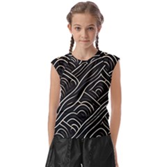 Black Coconut Color Wavy Lines Waves Abstract Kids  Raglan Cap Sleeve Tee by Ravend