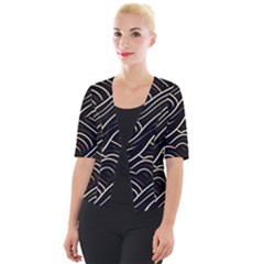 Black Coconut Color Wavy Lines Waves Abstract Cropped Button Cardigan by Ravend