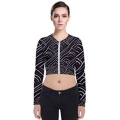 Black Coconut Color Wavy Lines Waves Abstract Long Sleeve Zip Up Bomber Jacket by Ravend