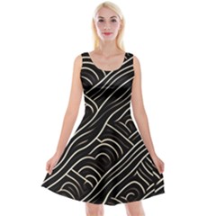 Black Coconut Color Wavy Lines Waves Abstract Reversible Velvet Sleeveless Dress by Ravend