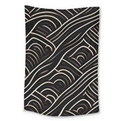 Black Coconut Color Wavy Lines Waves Abstract Large Tapestry