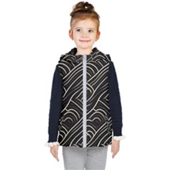 Black Coconut Color Wavy Lines Waves Abstract Kids  Hooded Puffer Vest by Ravend