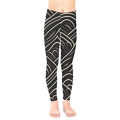 Black Coconut Color Wavy Lines Waves Abstract Kids  Leggings by Ravend