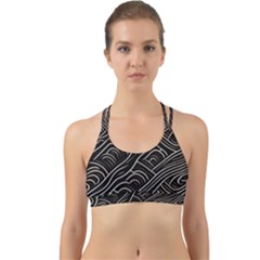 Black Coconut Color Wavy Lines Waves Abstract Back Web Sports Bra by Ravend