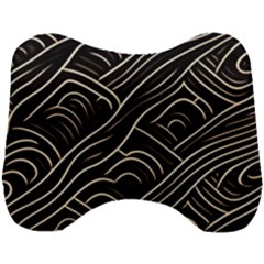 Black Coconut Color Wavy Lines Waves Abstract Head Support Cushion by Ravend