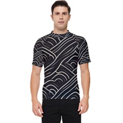 Black Coconut Color Wavy Lines Waves Abstract Men s Short Sleeve Rash Guard by Ravend