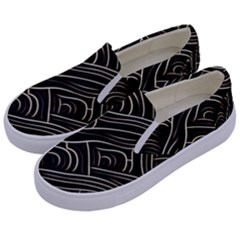 Black Coconut Color Wavy Lines Waves Abstract Kids  Canvas Slip Ons by Ravend