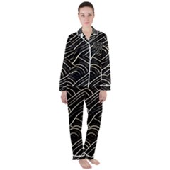 Black Coconut Color Wavy Lines Waves Abstract Women s Long Sleeve Satin Pajamas Set	 by Ravend