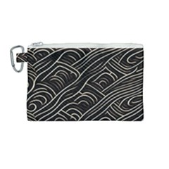 Black Coconut Color Wavy Lines Waves Abstract Canvas Cosmetic Bag (medium) by Ravend