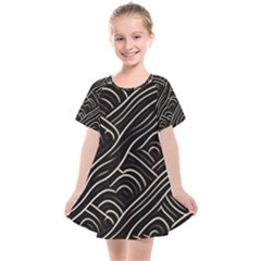 Black Coconut Color Wavy Lines Waves Abstract Kids  Smock Dress by Ravend