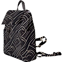 Black Coconut Color Wavy Lines Waves Abstract Buckle Everyday Backpack by Ravend