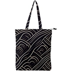 Black Coconut Color Wavy Lines Waves Abstract Double Zip Up Tote Bag by Ravend